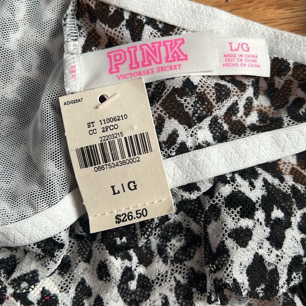 PINK Victorias Secret Lace Bralette. Black & White Leopard Print. Size L - Picture 4 of 4